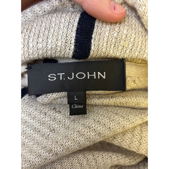St John Sequined Accent Cardigan Tan With Black & Cream Trim L - Picture 7 of 8